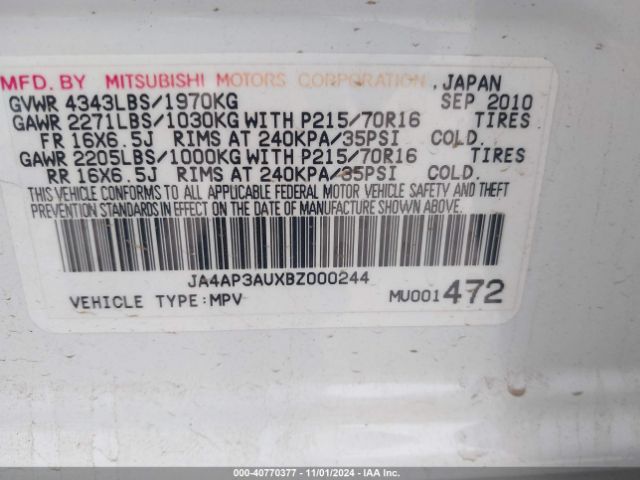 2011 MITSUBISHI OUTLANDER SPORT JA4AP3AUXBZ000244 Photo 8