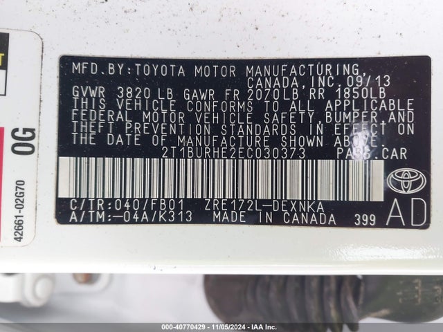 Toyota COROLLA LE 2014 2T1BURHE2EC030373 Image 9