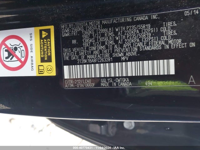 2T2BK1BA8FC263281 Lexus RX 350