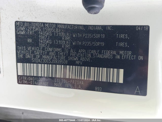 Toyota Sienna Se 8 Passenger 2018 5TDXZ3DC5JS939508 Image 9