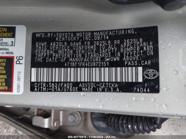4T1BF1FK4EU872151 Toyota CAMRY L