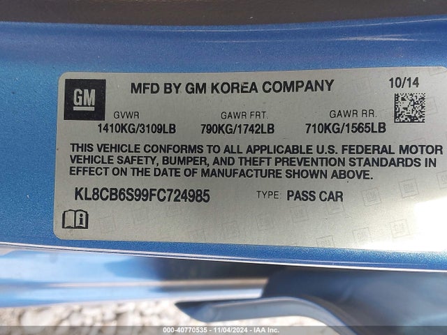 Chevrolet Spark Ls Cvt 2015 KL8CB6S99FC724985 Image 9
