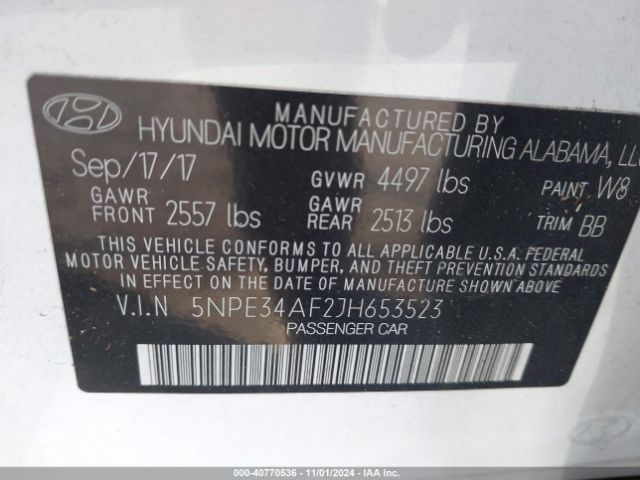 5NPE34AF2JH653523 Hyundai SONATA SEL
