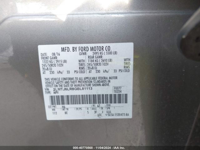2LMTJ6LR8GBL81113 Lincoln Mkx Reserve