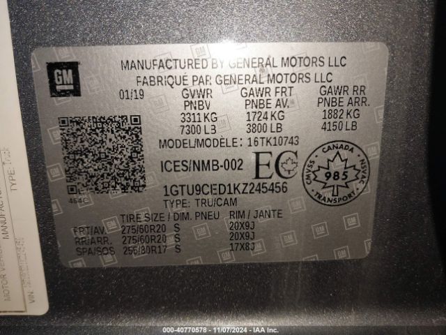 1GTU9CED1KZ245456 GMC SIERRA 1500