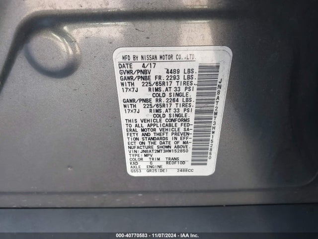 Nissan ROGUE SV 2017 JN8AT2MT3HW152850 Image 9