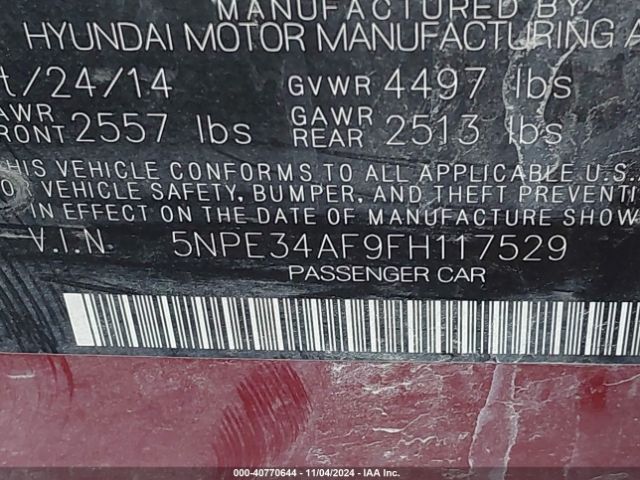 5NPE34AF9FH117529 Hyundai Sonata Limited