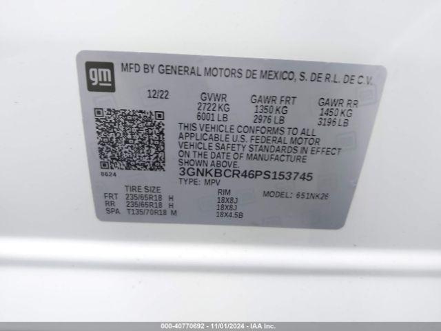 3GNKBCR46PS153745 Chevrolet Blazer Fwd 2lt