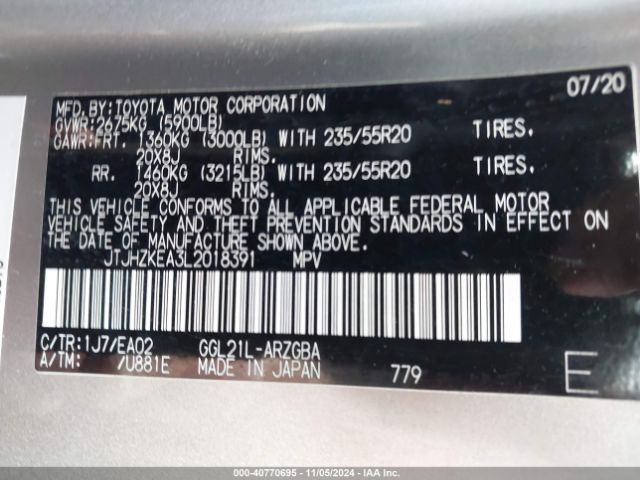 JTJHZKEA3L2018391 Lexus Rx 350l