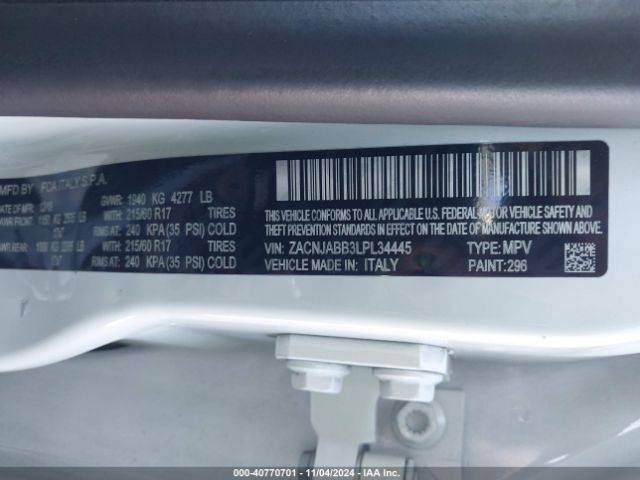 ZACNJABB3LPL34445 Jeep Renegade Latitude Fwd