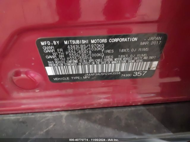 JA4AP3AU5HZ043558 Mitsubishi Outlander Sport 2.0 Es/2.0 Le
