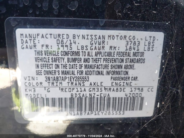 Nissan Sentra Fe+ Sv 2014 3N1AB7AP1EY285553 Image 9