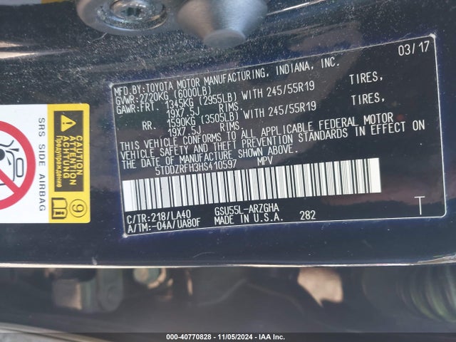 Toyota Highlander Limited Platinum 2017 5TDDZRFH3HS410597 Image 9