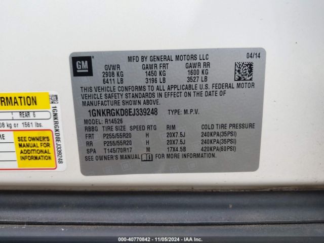 1GNKRGKD8EJ339248 Chevrolet Traverse 1lt