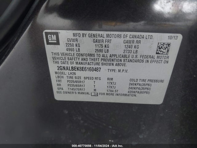 Chevrolet EQUINOX 1LT 2014 2GNALBEK8E6160487 Image 9