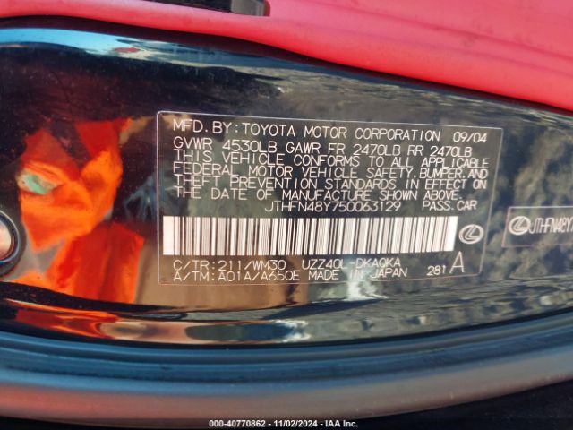 2005 LEXUS SC JTHFN48Y750063129 Photo 8