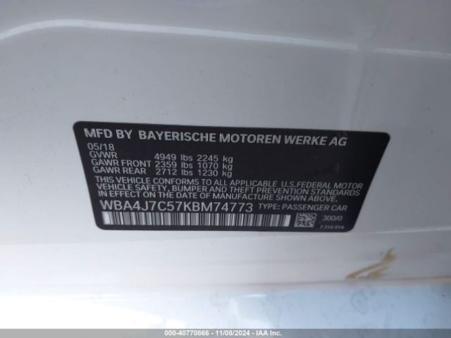 2019 BMW 4 SERIES WBA4J7C57KBM74773 Photo 8