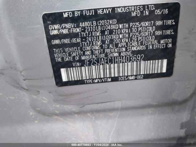JF2SJAEC1HH403692 Subaru Forester 2.5i Premium