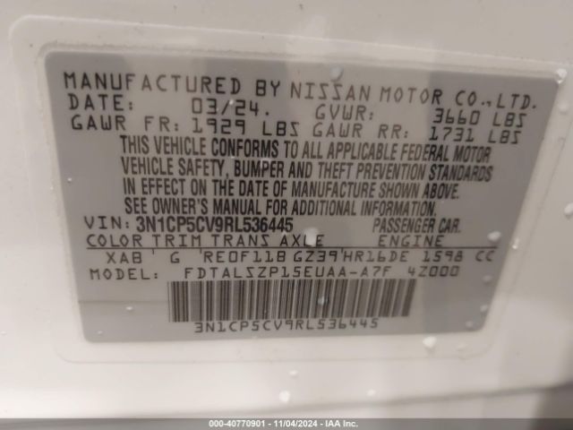 3N1CP5CV9RL536445 Nissan Kicks Sv Xtronic Cvt