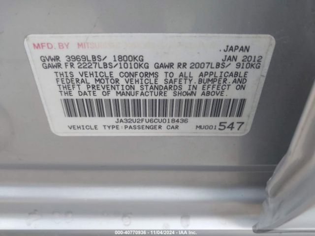2012 MITSUBISHI LANCER JA32U2FU6CU018436 Photo 8