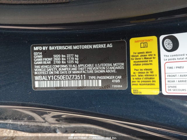 BMW 640i Xdrive 2014 WBALY1C50EDZ73511 Image 9
