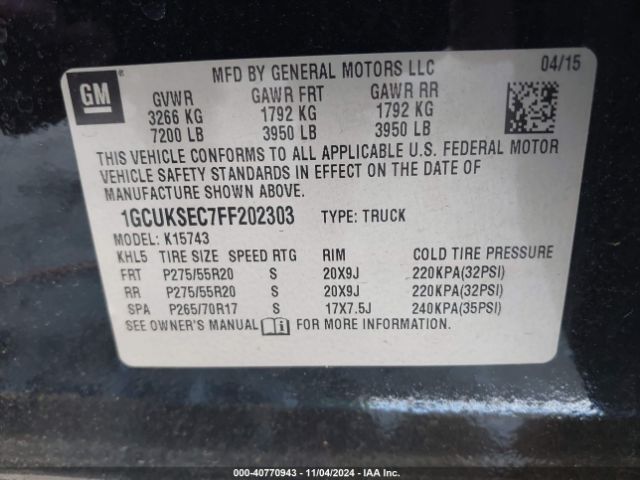 1GCUKSEC7FF202303 Chevrolet Silverado 1500 1lz