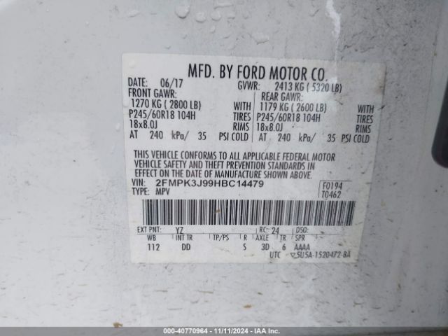 2FMPK3J99HBC14479 Ford EDGE SEL