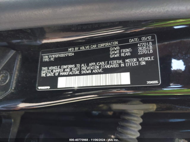 40770968 :رقم المزاد ، YV1612FH3D2171054 vin ، 2013 Volvo S60 T5/t5 Platinum/t5 Premier/t5 Premier Plus مزاد بيع