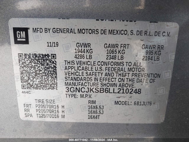 Chevrolet Trax Fwd Ls 2020 3GNCJKSB6LL210248 Image 9