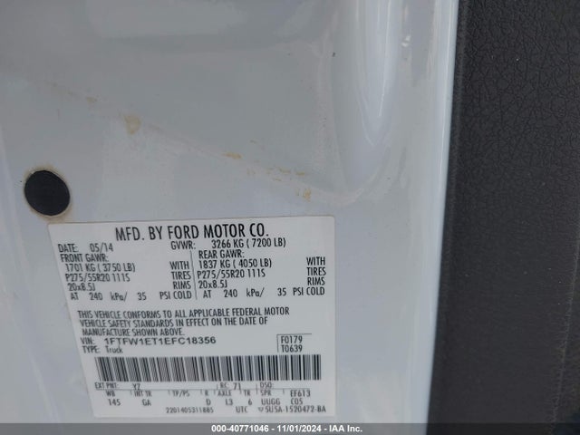Ford F-150 Xlt 2014 1FTFW1ET1EFC18356 Image 9