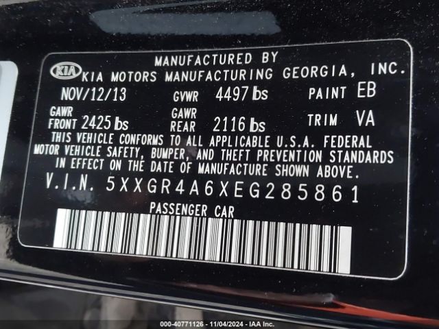 5XXGR4A6XEG285861 KIA Optima Sxl Turbo