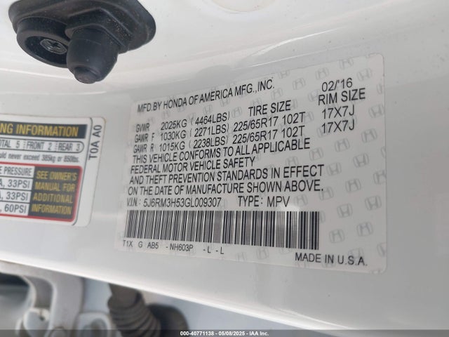 5J6RM3H53GL009307 Honda CR-V EX