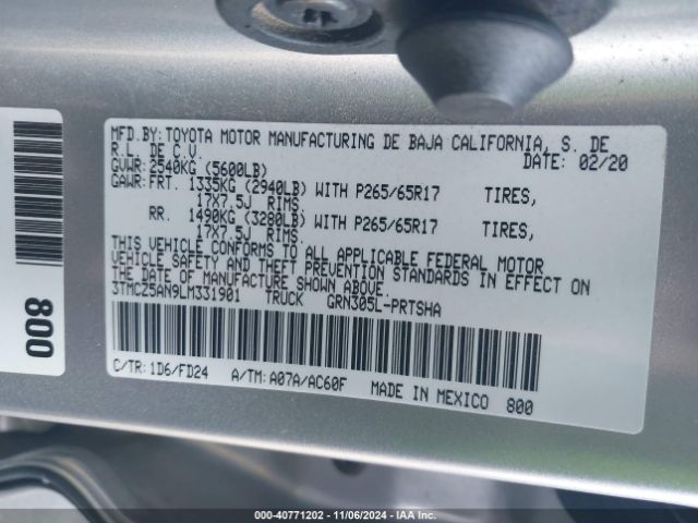 3TMCZ5AN9LM331901 Toyota Tacoma Trd Sport