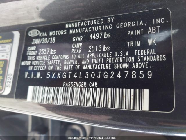 5XXGT4L30JG247859 KIA Optima S