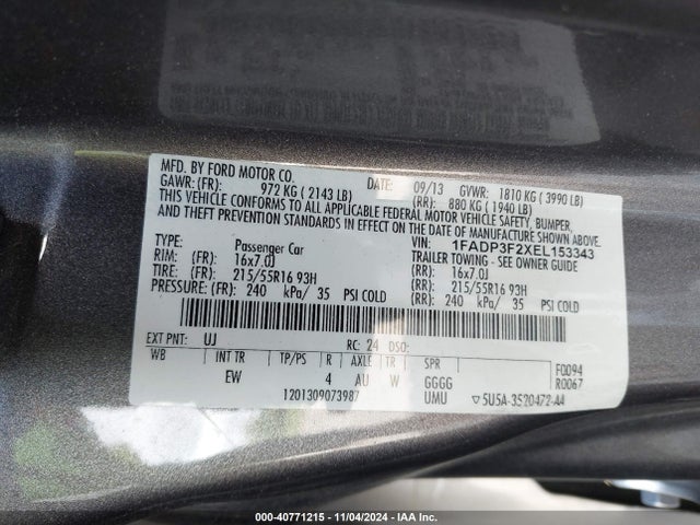 Ford FOCUS SE 2014 1FADP3F2XEL153343 Image 9