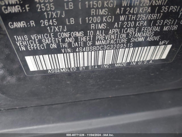 4S4BSBDC3G3209515 Subaru Outback 2.5i Premium