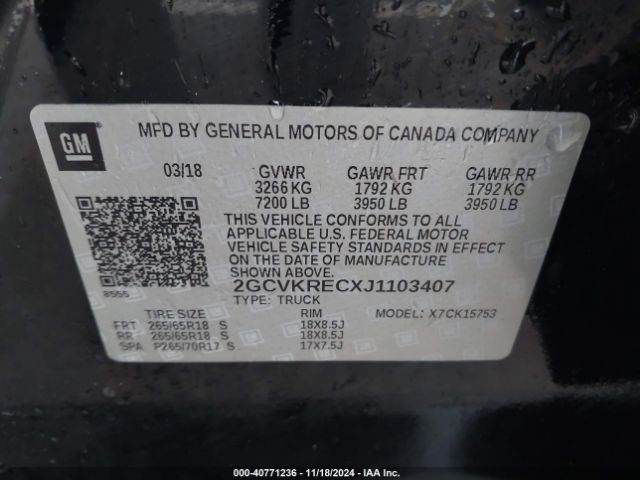2GCVKRECXJ1103407 Chevrolet Silverado 1500 2lt