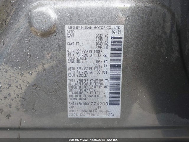 Nissan Rogue Sl 2019 5N1AT2MT6KC774200 Image 9