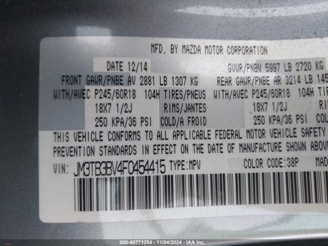 JM3TB3BV4F0454415 Mazda CX-9 SPORT