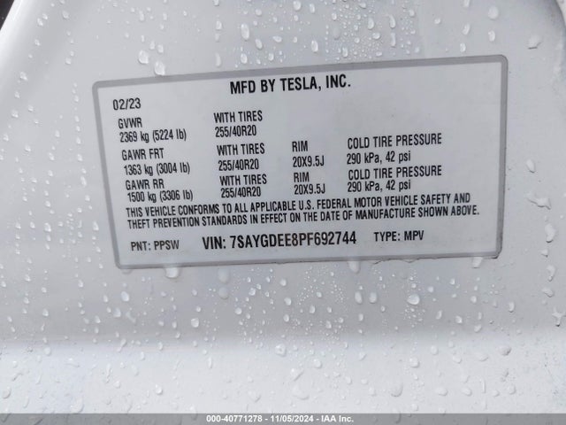 2023 TESLA MODEL Y 7SAYGDEE8PF692744 Photo 8