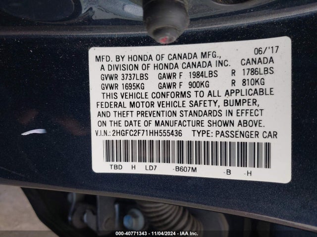 Honda CIVIC EX 2017 2HGFC2F71HH555436 Image 9