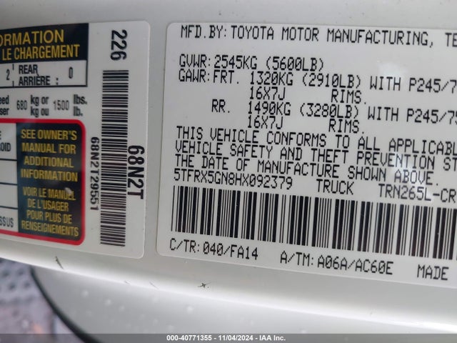 Toyota Tacoma Sr 2017 5TFRX5GN8HX092379 Image 9