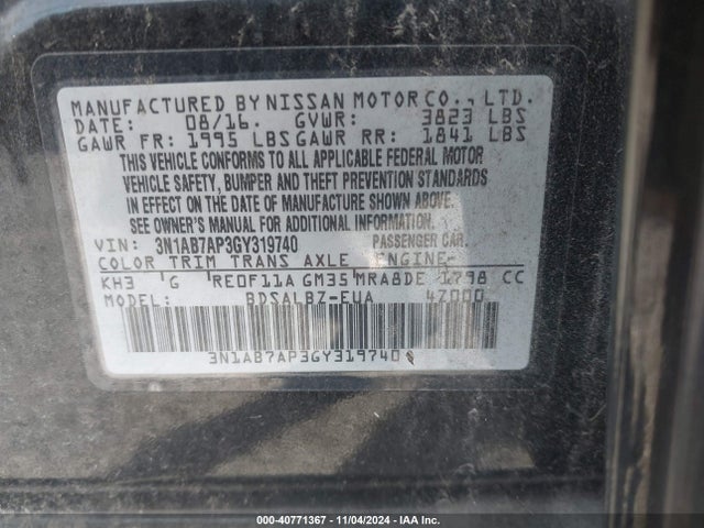 Nissan SENTRA S 2016 3N1AB7AP3GY319740 Image 9