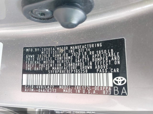 Toyota Corolla Eco/eco Plus/eco Premium 2014 5YFBPRHE9EP165258 Image 9