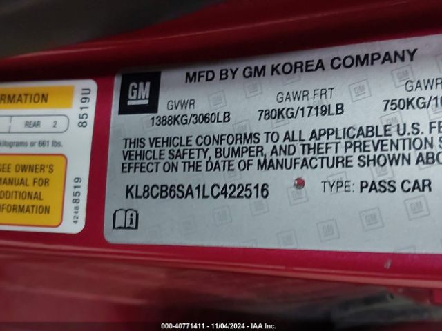 KL8CB6SA1LC422516 Chevrolet Spark Fwd Ls Automatic