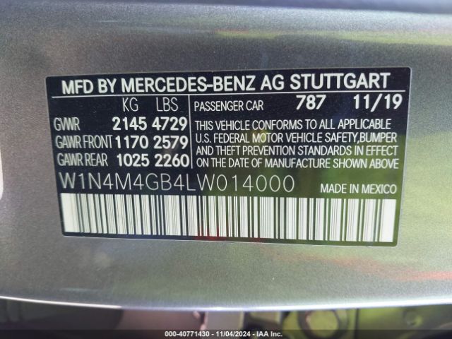 W1N4M4GB4LW014000 Mercedes-Benz GLB 250