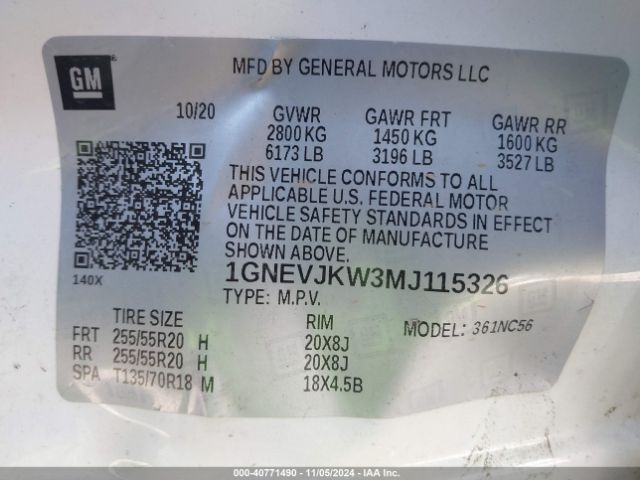 1GNEVJKW3MJ115326 Chevrolet Traverse Awd Rs