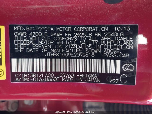 JTHBK1GG9E2092618 Lexus ES 350