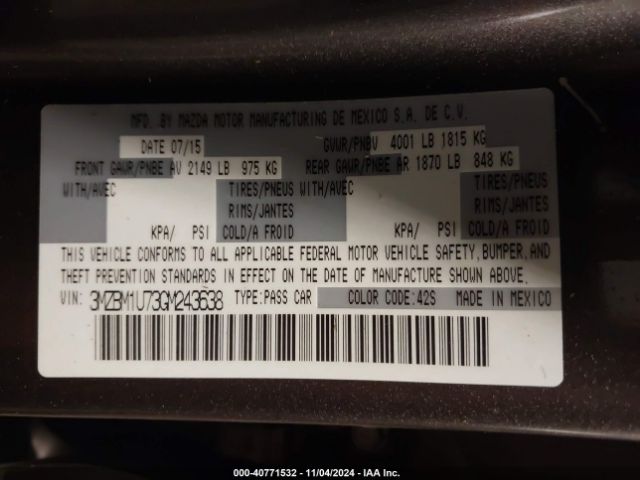 3MZBM1U73GM243638 Mazda Mazda3 I Sport