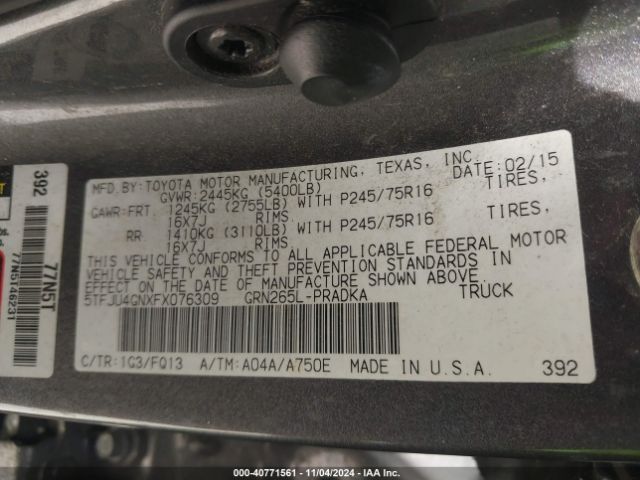 5TFJU4GNXFX076309 Toyota Tacoma Prerunner V6